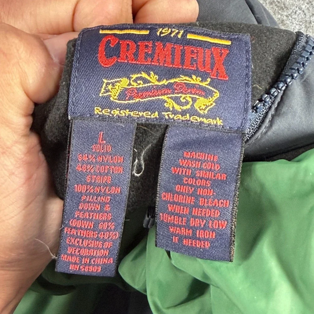 Cremieux Reversible Puffer Down Vest Mens L Navy Green Striped Full Zip‎ Up